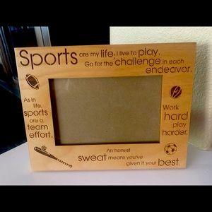 Sports decor for kids room. Great condition! Book ends and picture frame.